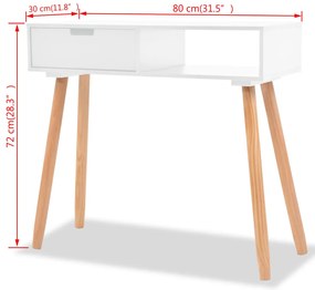 Mesa consola de pinho maciço 80x30x72 cm branco