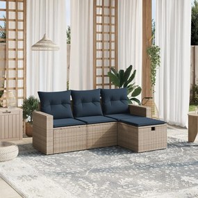vidaXL 4 pcs conjunto sofás p/ jardim c/ almofadões vime PE cinzento