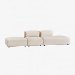 Sofá Modular De 2 Peças Com Chaise Longue Direita E Pufe Fogler Bombazina Crema Linho - Sklum