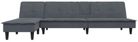 Sofá-cama em forma de L 255x140x70 cm veludo cinzento-escuro