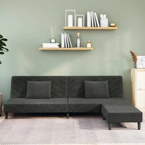vidaXL Sofá-cama 2 lugares + 2 almofadas/apoio pés veludo cinza-escuro