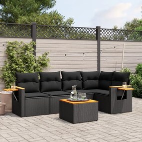 vidaXL 6 pcs conjunto sofás de jardim c/ almofadões vime PE preto