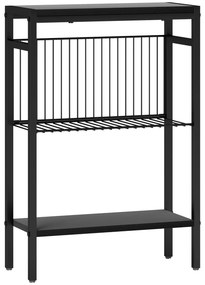 HOMCOM Mesa Auxiliar Estreita de 3 Níveis Mesinha Auxiliar Industrial com Prateleiras Abertas e Estrutura de Aço 43x18x62,5 cm Preto | Aosom Portugal