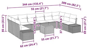 Conjunto de Sofá de Jardim com 11 peças e almofadas bege em rattan sin