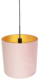 Candeeiro de suspensão com abajur de veludo rosa com ouro 40 cm - Combi Country / Rústico