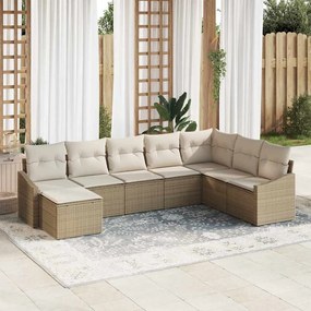vidaXL Conjunto de Sofá de Jardim de 8 Peças com Almofadas Bege Poliratan