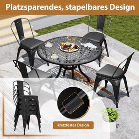 Conjunto de 4 cadeiras de jantar, cadeira de bistrô, cadeira de metal empilhável, cadeiras de cozinha acolchoadas, cadeiras de jardim com encosto, 44