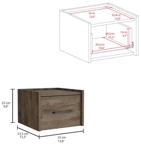 Mesa de cabeceira flutuante Boa em melamina com uma gaveta em calha metálica 25 x 35 x 33,5 cm, Bege