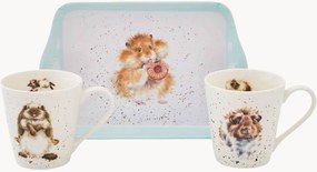 Canecas em porcelana com tabuleiro Diet Starts, conjunto de 2