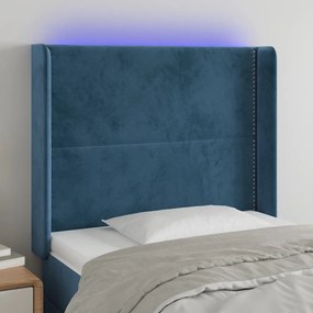 Cabeceira cama c/ luzes LED veludo 83x16x118/128 cm azul-escuro