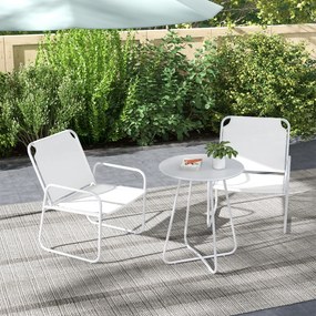 Conjunto de Móveis de Jardim com 1 Mesa Redonda e 2 Cadeiras Estrutura de Aço e Apoio para os Braços Branco