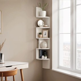 Prateleira de canto de parede de 5 níveis, prateleira flutuante para livros 20 x 20 x 126 cm Branca