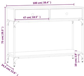 Mesa consola 100x34,5x75cm derivados de madeira cinzento sonoma