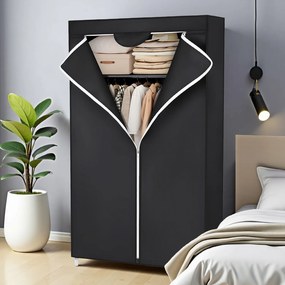 Guarda roupa de tecido 160 x 75 cm Preto