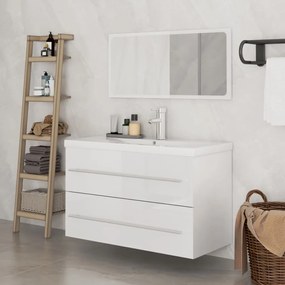 vidaXL 3 pcs conjunto de móveis de casa de banho branco brilhante