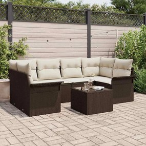vidaXL Conjunto de Sofá de Jardim de 7 Peças com Almofadas Castanho Rattan Poliéster
