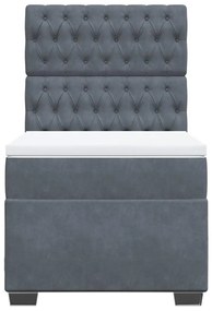 Cama com molas/colchão 90x200 cm veludo cinza-escuro