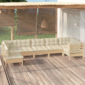 vidaXL 7 pcs conjunto lounge de jardim c/ almofadões cor creme pinho