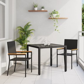 Conjunto de Jantar para Jardim vidaXL 3 Peças Preto Vime Poli
