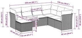 7 pcs conj. sofás jardim com almofadões vime PE cinzento-claro