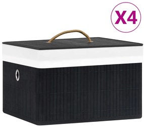 Caixas de arrumação 4 pcs bambu preto