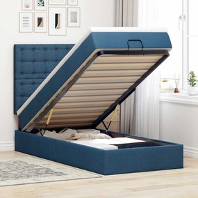 vidaXL Estrutura de cama otomana com colchão tecido azul 90x190cm