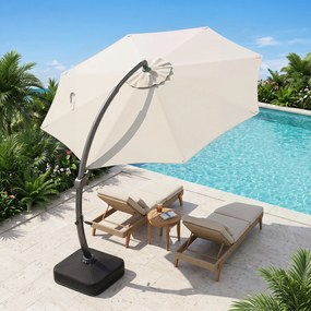 Guarda sol com Base  Suspensa, 345 x 345 x 300 cm, Rotação de 360°, Bege