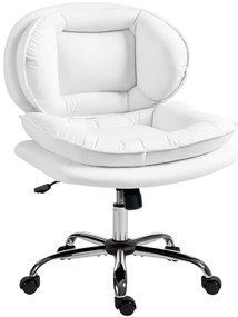HOMCOM Cadeira de Escritório com Rodas Cadeira para Secretária com Função Inclinável Assento Amplo Sem Braços Duplo Acolchoamento Altura Ajustável 60x65x83-93 cm Branco