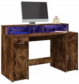 Secretária luzes LED 140x55x91cm deriv. madeira carvalho fumado