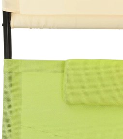 Espreguiçadeira dupla com toldo textilene verde e cor creme