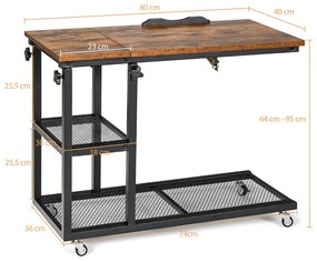 Mesa Lateral em C Ajustável "Alfheimr" - Café, 80x40x64-95cm, Inclináv