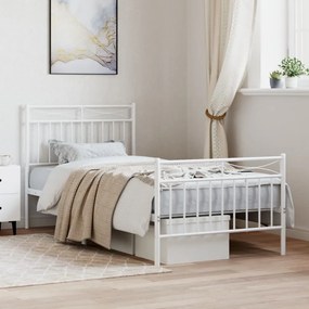 vidaXL Estrutura de cama com cabeceira e pés 90x200 cm metal branco
