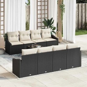 vidaXL Conjunto de Sofá de Jardim de 9 Peças com Almofadas Preto Vime Poliéster