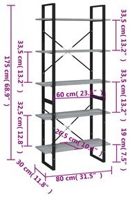 Estante 5 prat. 80x30x175 cm derivados madeira cinzento sonoma