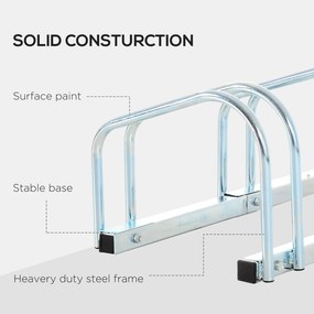 HOMCOM Estacionamento para 5 Bicicletas Suporte de Aço para Estacionar Bicicletas no Chão para Interior e Exterior 145x33x27cm Prata