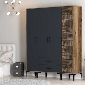 Roupeiro Kumsal STP – Nogueira e Antracite – 160x47,5x201,4 cm
