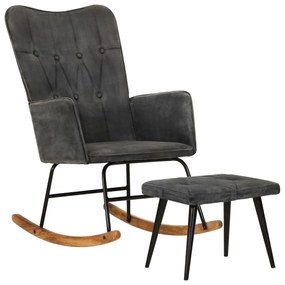 339702 vidaXL Cadeira de baloiço com apoio de pés lona vintage preto