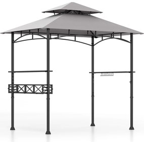 Gazebo para Churrasco 242x153cm com 2 Prateleiras Laterais Estrutura Metálica para Churrasco com Cesto de Armazenamento Cinza Escuro