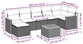 8 pcs conjunto sofás de jardim com almofadões vime PE preto