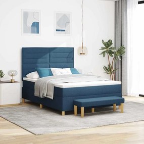 vidaXL Cama Box Spring com Colchão e Banco Azul 140x190 cm Tecido