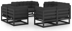 8 pcs conjunto lounge de jardim c/ almofadões pinho maciço