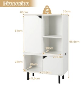 Armário de armazenamento para console de TV com 2 gavetas e 4 cubos para entrada - branco