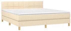 Cama box spring c/ colchão e LED 180x200 cm tecido cor creme