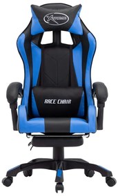 Cadeira estilo corrida c/ apoio pés couro artificial azul/preto