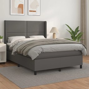 vidaXL Cama com molas/colchão 140x200 cm couro artificial cinzento