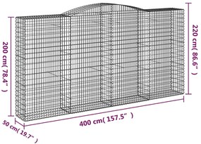 Cestos gabião arqueados 2pcs 400x50x200/220cm ferro galvanizado
