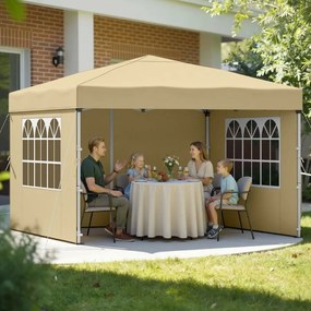 Tenda dobrável de 3 x 3 m para jardim e festas, com 4 paredes laterais, cor bege