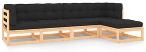 vidaXL 5 pcs conjunto lounge de jardim c/ almofadões pinho maciço