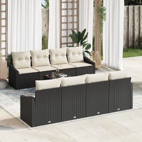 vidaXL Conjunto de Sofá Jardim de 7 Peças com Almofadas Preto Rattan Poly