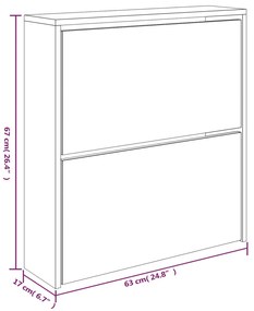 Sapateira com espelho 2 divisórias 63x17x67cm carvalho castanho